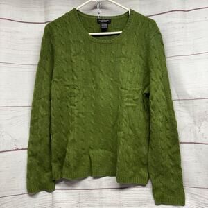Lord & Taylor 100% Cashmere Cable Knit Sweater Green XL Crewneck Luxury